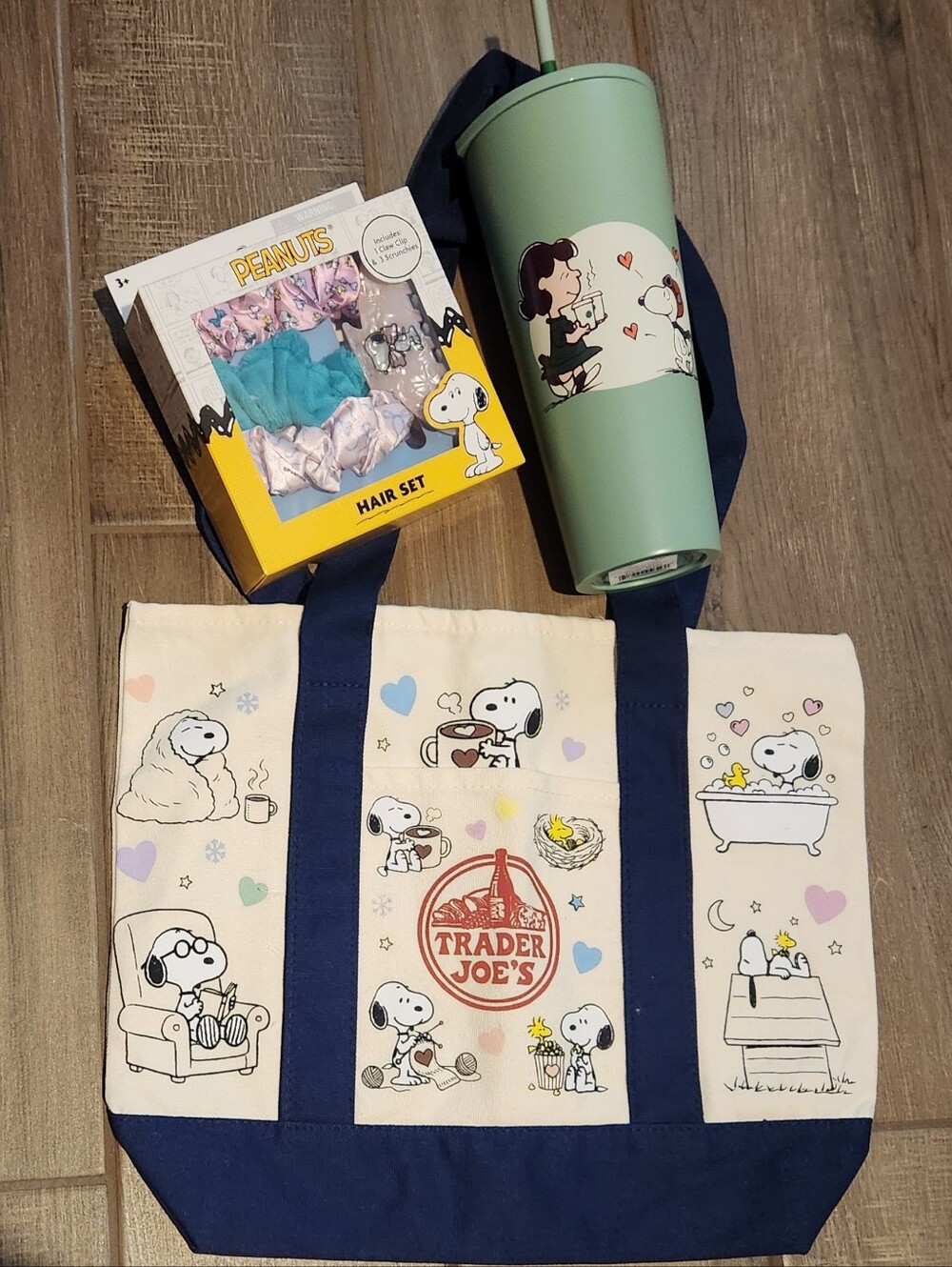 Peanuts Tote Bag and Starbucks Snoopy Tumbler & Hair Set